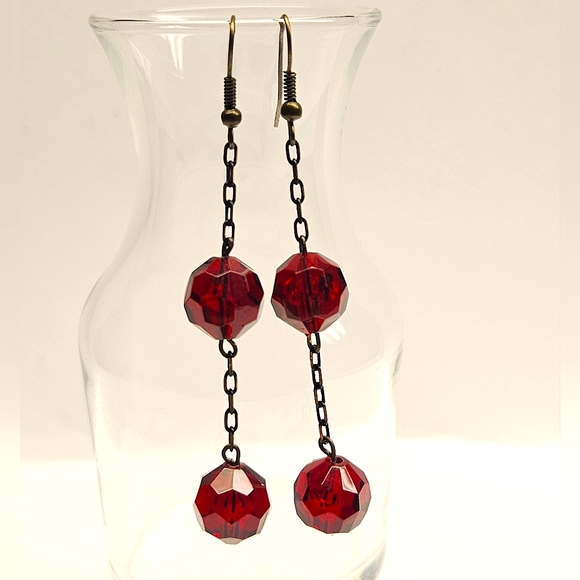 5/$25 Red Beaded Chain Earrings - Picture 3 of 3